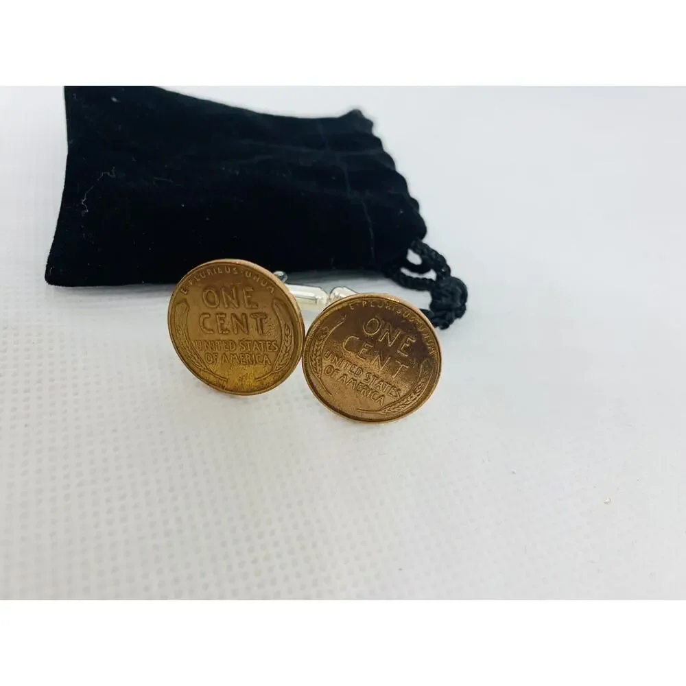 Men's Cufflinks Wheat Penny Bullet Back Design (Leverback) New Handcrafted